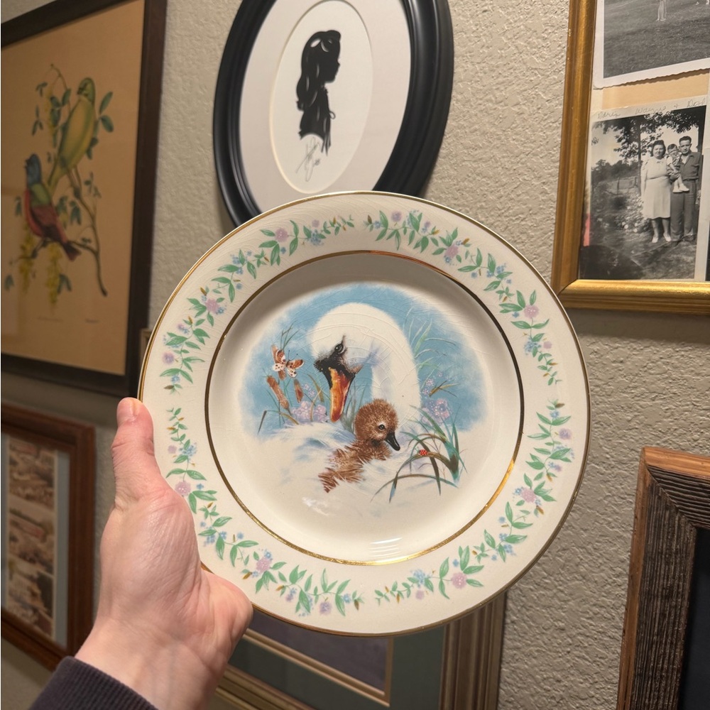 Vintage Avon Plate with Swan and Floral Design